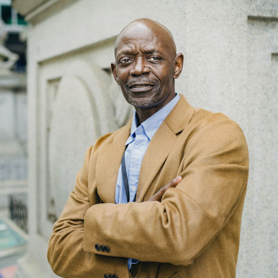 Smart man looking to camera
